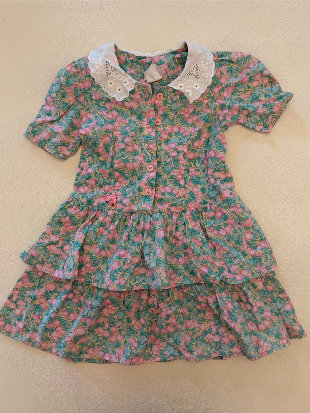 90s vintage girl’s floral Tiered Dress with Eyelet Collar - 5T